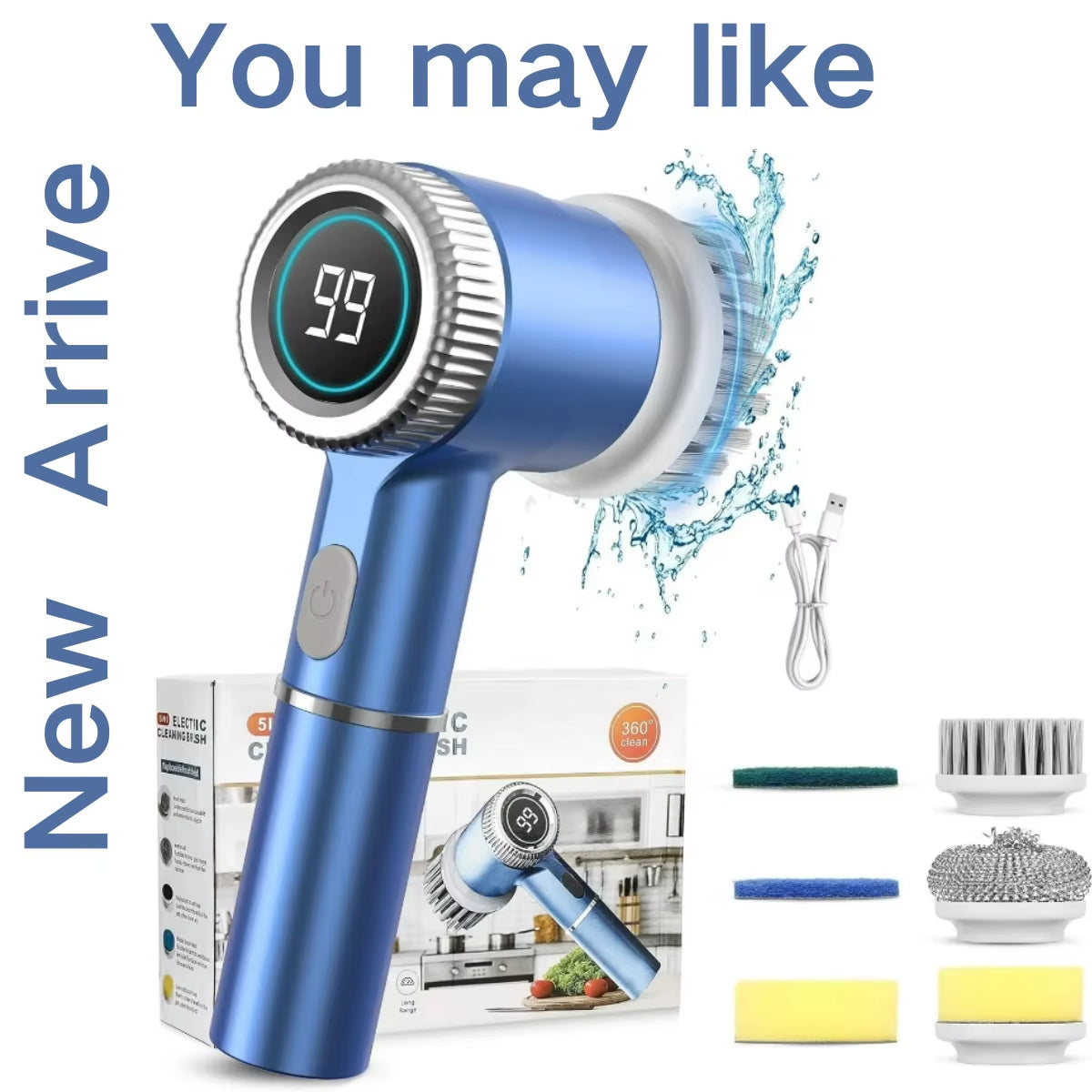 Electric Spin Scrubber Cleaning Brush Chargeable Cordless Power Turbo Scrub Scrubber with Extension Handle Adaptive Brush