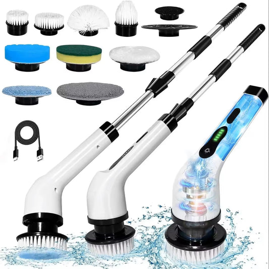Electric Spin Scrubber Cleaning Brush Chargeable Cordless Power Turbo Scrub Scrubber with Extension Handle Adaptive Brush