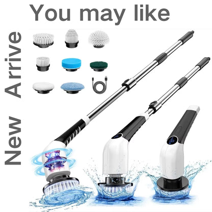 Electric Spin Scrubber Cleaning Brush Chargeable Cordless Power Turbo Scrub Scrubber with Extension Handle Adaptive Brush